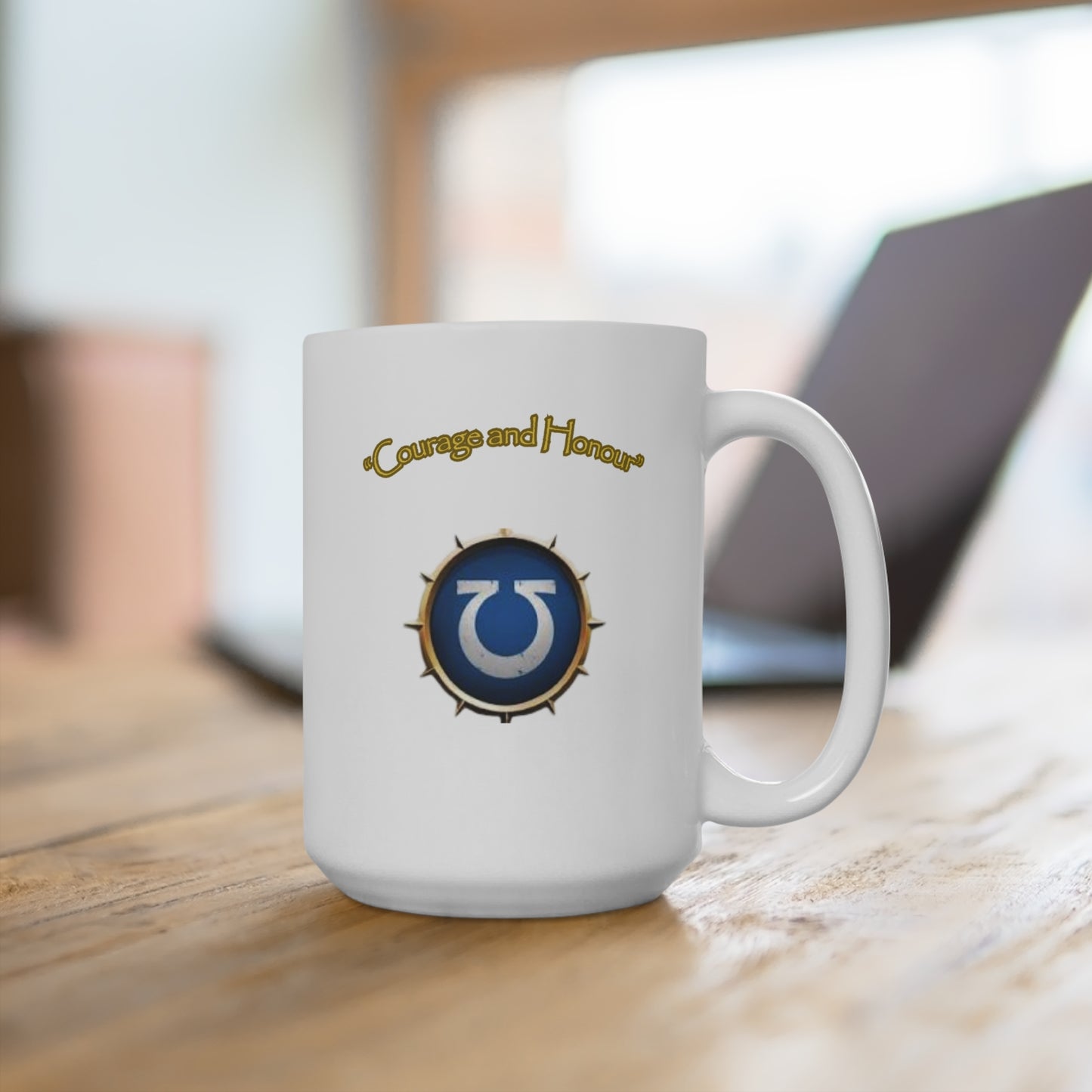 Inspirational Mug 15oz - Courage and Honour Coffee Cup, Gift for Gamers, Unique Kitchen Decor, Motivational Drinkware, Warrior Theme