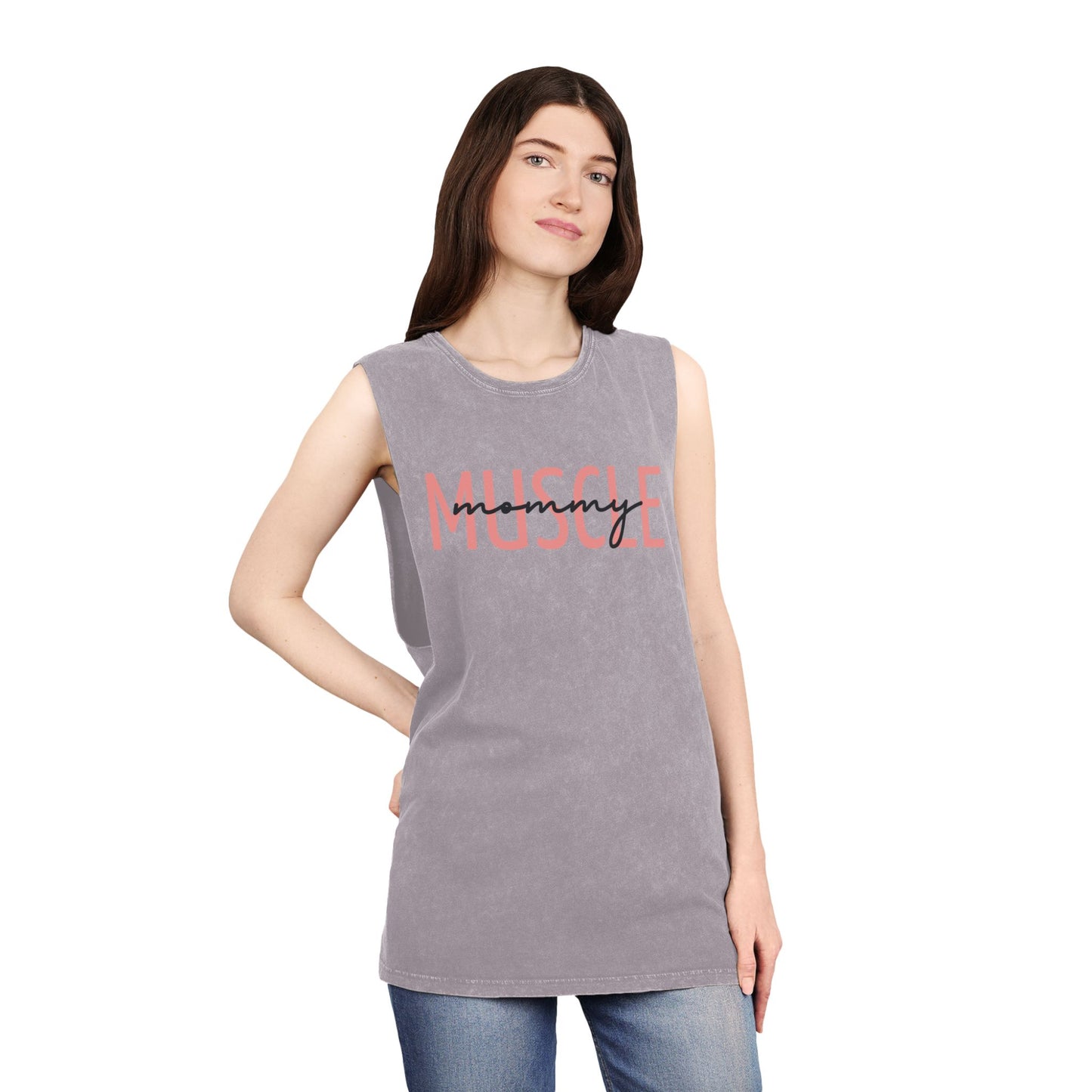 Stonewash Tank Top, Muscle Mommy Gym Attire, Tough Workout Tank for Her, Unisex Fitness Shirt, Sleeveless Athletic Apparel