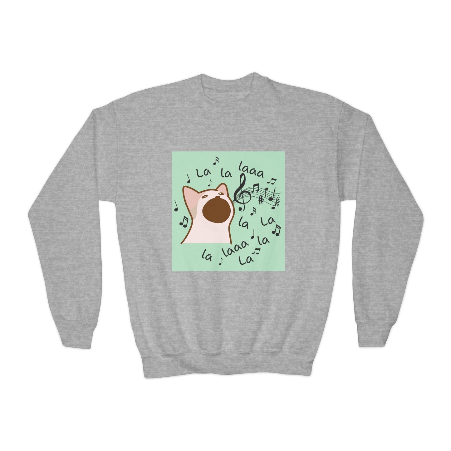 Musical Cat Youth Crewneck Sweatshirt, Fun Gift for Kids, Cozy Music Lover Apparel, Perfect for Birthdays, Holidays