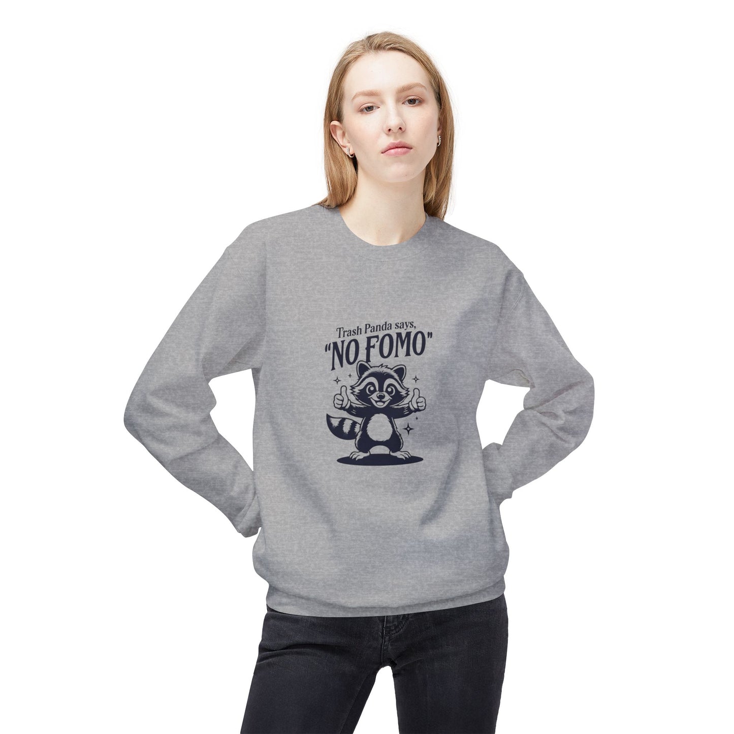 No Fomo Raccoon Fleece Crewneck Sweatshirt, Funny Humor, Animal Lover Sweatshirt, Women's Sweatshirt, Unisex Sweatshirt, Men's Sweatshirts