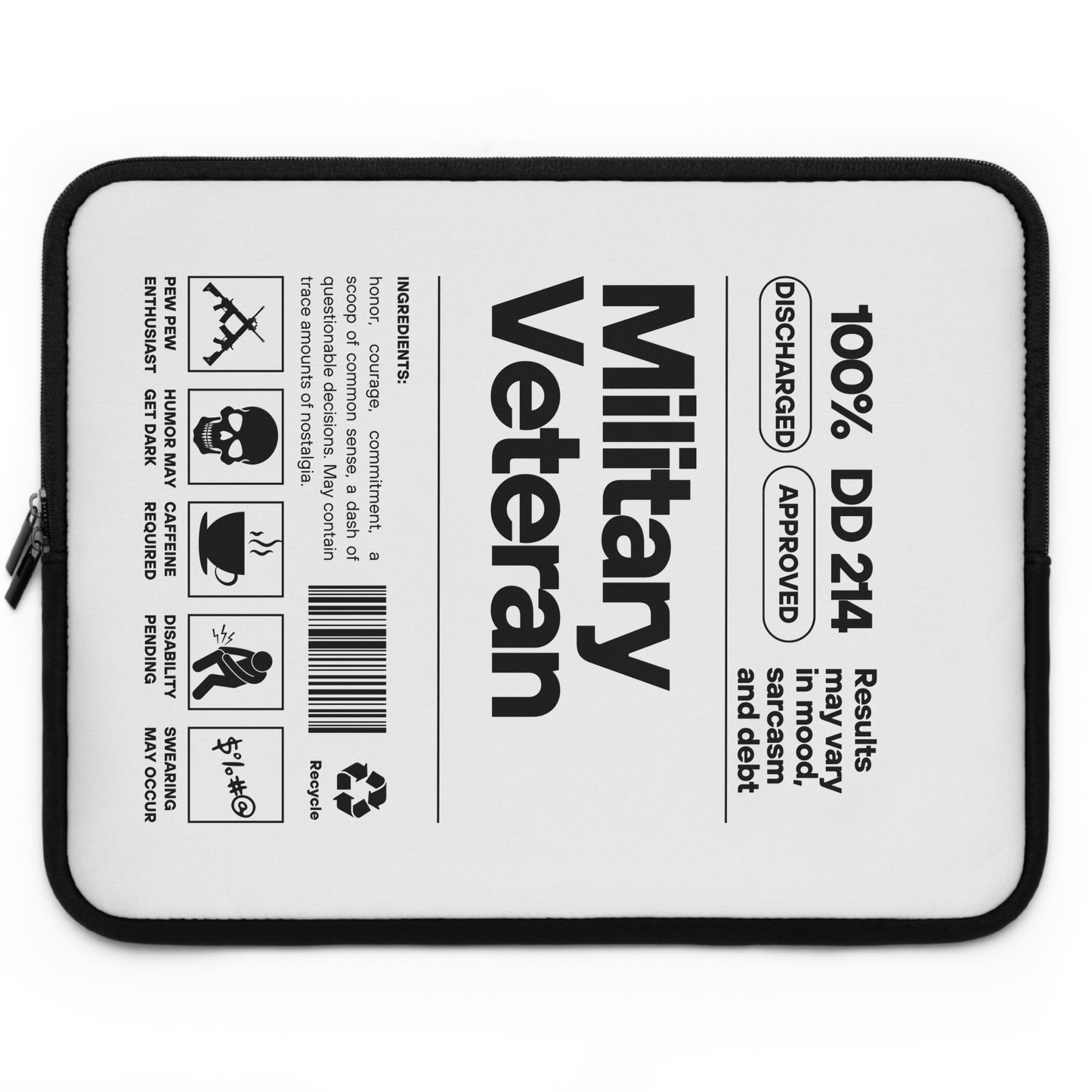 Funny Military Veteran Laptop Sleeve - Unique Retired Gift, Protective Computer Bag, Army Navy Air Force Marines, Camo Pattern Cover