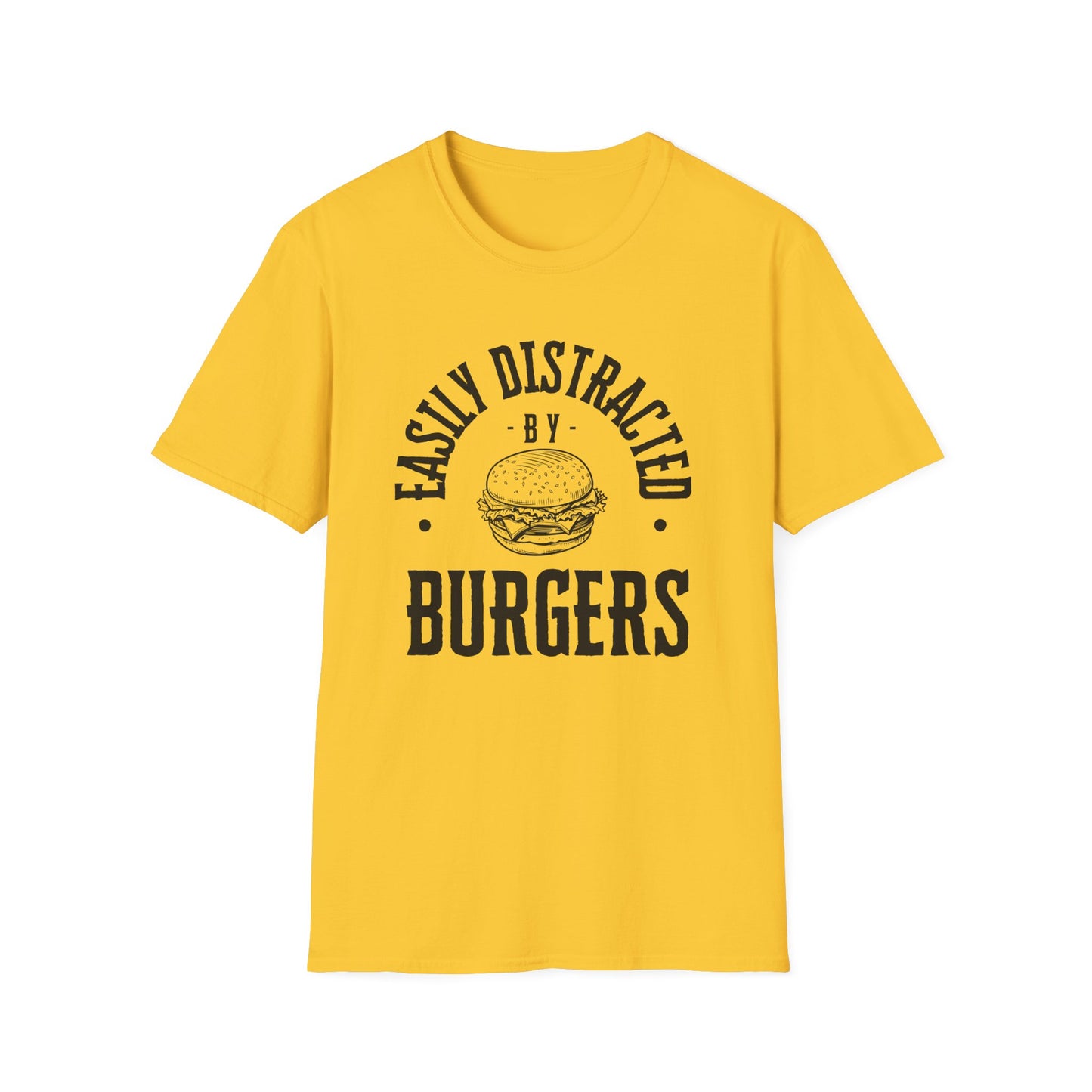 Easily Distracted by Burgers Unisex Softstyle T-Shirt, Perfect for Food Lovers, Casual Wear, Gift for Chefs, Burger Enthusiasts