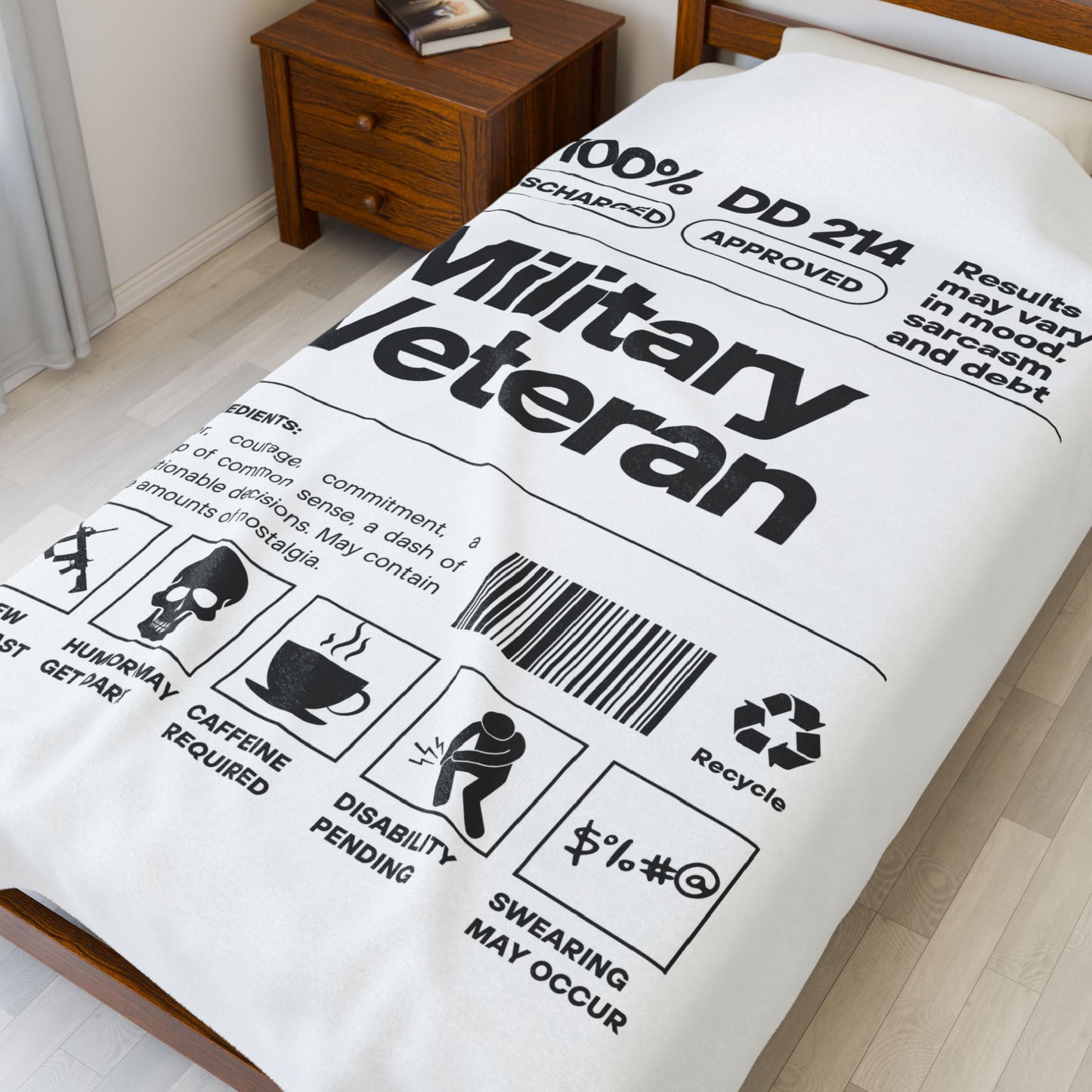 Military Veteran Velveteen Plush Blanket, Cozy Throw for Veterans, Gift for Military Holidays, Soft Blanket for Home Decor, Unique Veteran