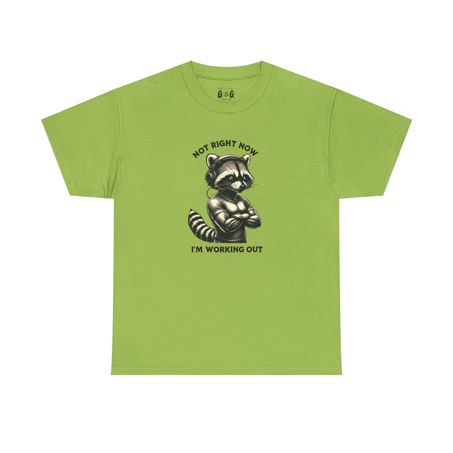 Funny Workout Raccoon Unisex Heavy Cotton Tee - "Not Right Now, I'm Working Out"