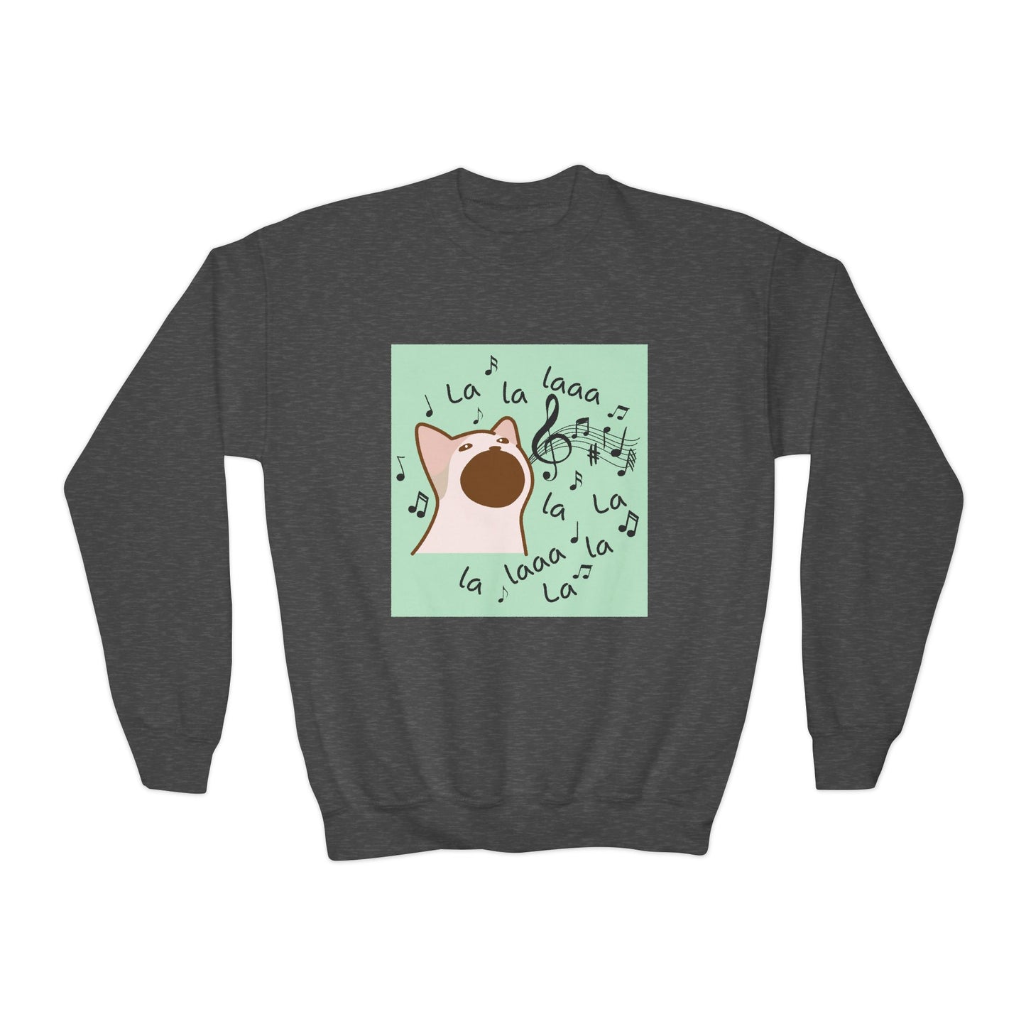 Musical Cat Youth Crewneck Sweatshirt, Fun Gift for Kids, Cozy Music Lover Apparel, Perfect for Birthdays, Holidays