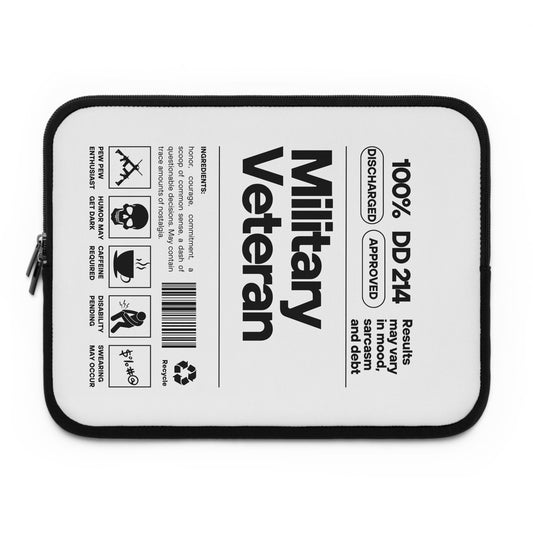 Funny Military Veteran Laptop Sleeve - Unique Retired Gift, Protective Computer Bag, Army Navy Air Force Marines, Camo Pattern Cover