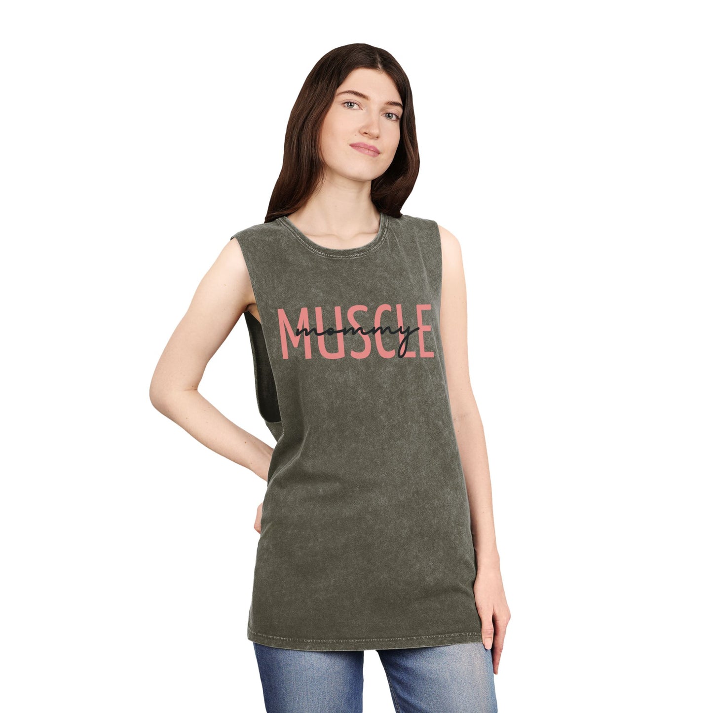 Stonewash Tank Top, Muscle Mommy Gym Attire, Tough Workout Tank for Her, Unisex Fitness Shirt, Sleeveless Athletic Apparel