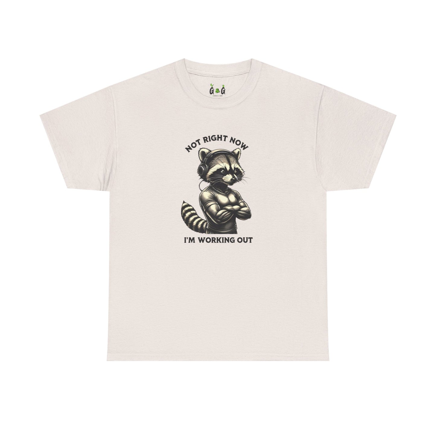 Funny Workout Raccoon Unisex Heavy Cotton Tee - "Not Right Now, I'm Working Out"