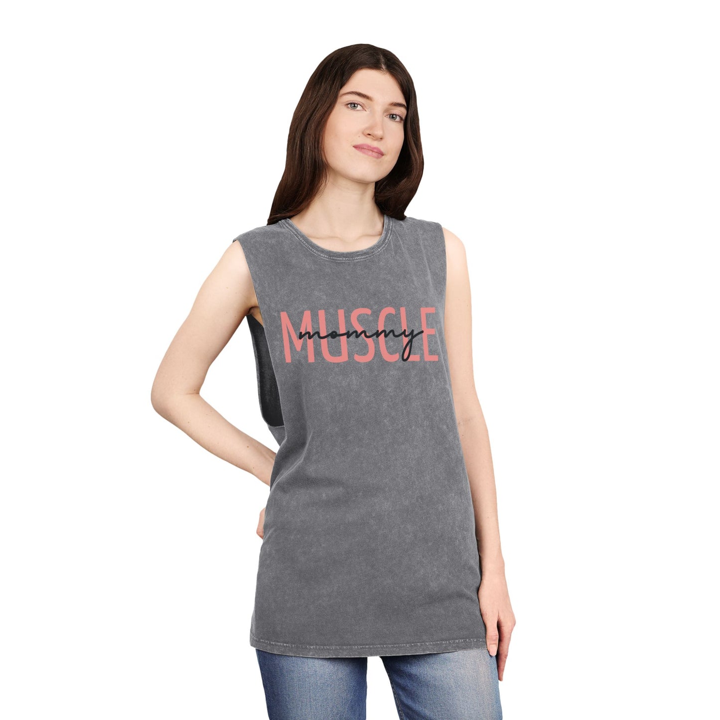 Stonewash Tank Top, Muscle Mommy Gym Attire, Tough Workout Tank for Her, Unisex Fitness Shirt, Sleeveless Athletic Apparel