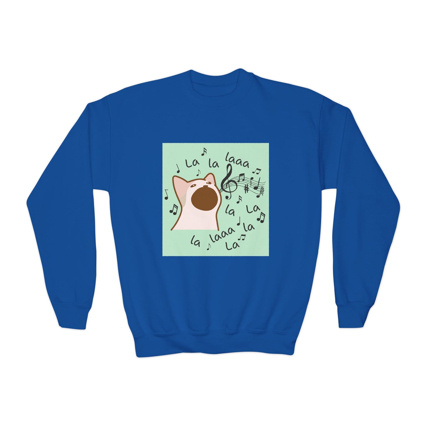 Musical Cat Youth Crewneck Sweatshirt, Fun Gift for Kids, Cozy Music Lover Apparel, Perfect for Birthdays, Holidays