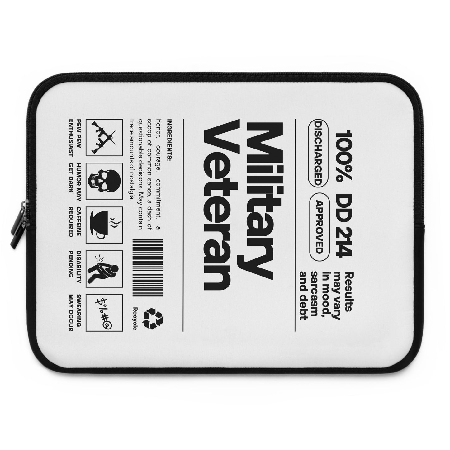 Funny Military Veteran Laptop Sleeve - Unique Retired Gift, Protective Computer Bag, Army Navy Air Force Marines, Camo Pattern Cover