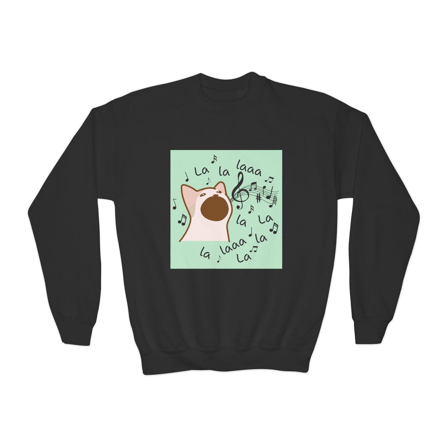 Musical Cat Youth Crewneck Sweatshirt, Fun Gift for Kids, Cozy Music Lover Apparel, Perfect for Birthdays, Holidays
