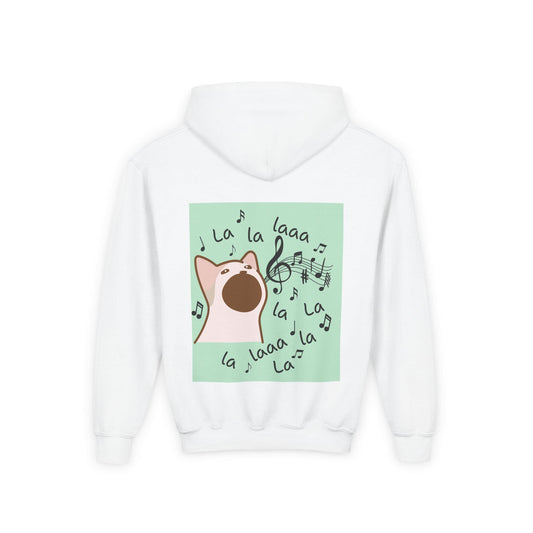Musical Cat Youth Hoodie, Fun Animal Sweatshirt, Birthday Gift for Kids, Cute Pet Lover Sweater, Music Lover Apparel