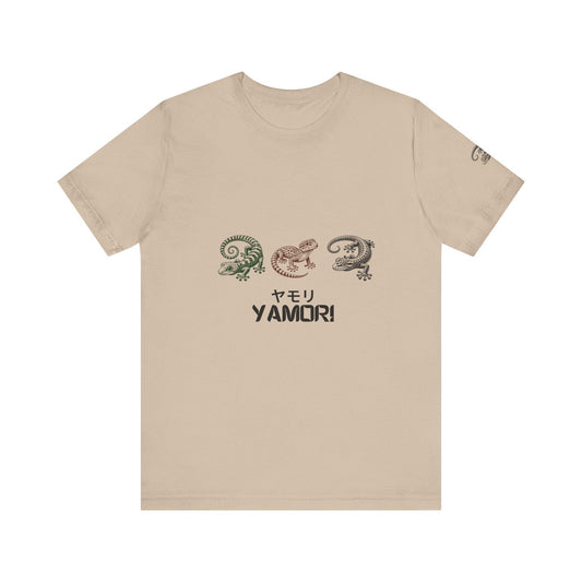 Gecko Print T-Shirt, Japanese Style Tee, Unisex Short Sleeve Top, Cool Reptile Shirt, Geometric Design